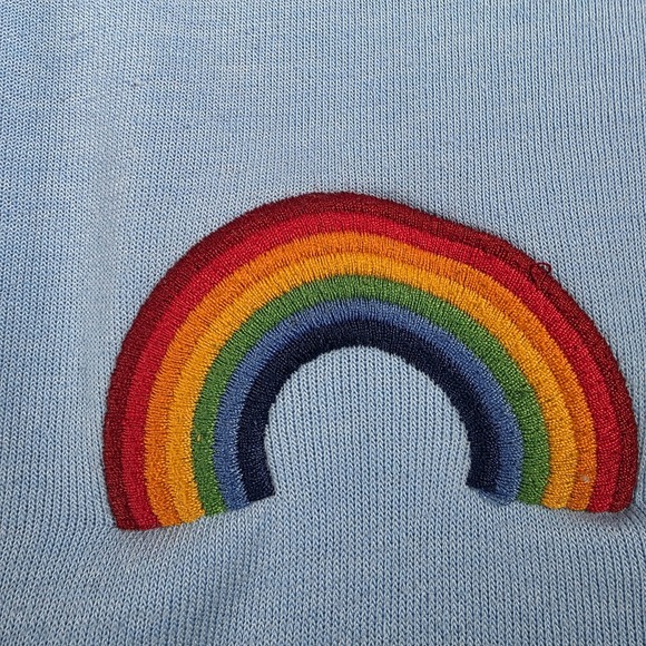 Aviator Nation Large Rainbow Embroidered Relaxed Crew Sweatshirt Sky Blue Unisex - Picture 5 of 12